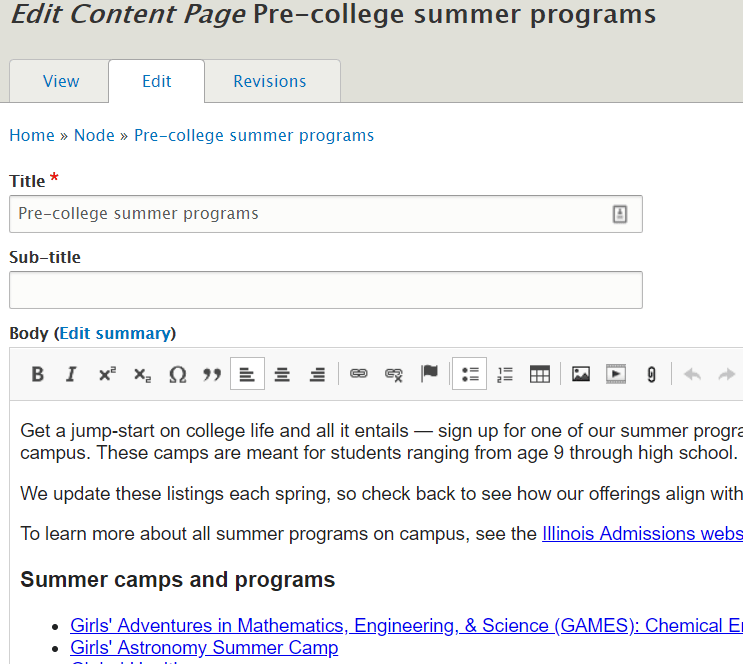the back-end editor experience for adding content to a page